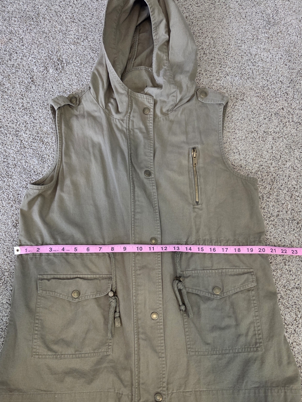 Zenana Outfitters Olive Utility Hooded Vest Jacket